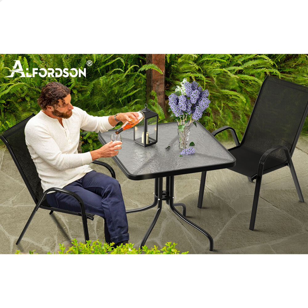 ALFORDSON 3PCS Outdoor Furniture Patio Table and Chairs Set Garden Square Black
