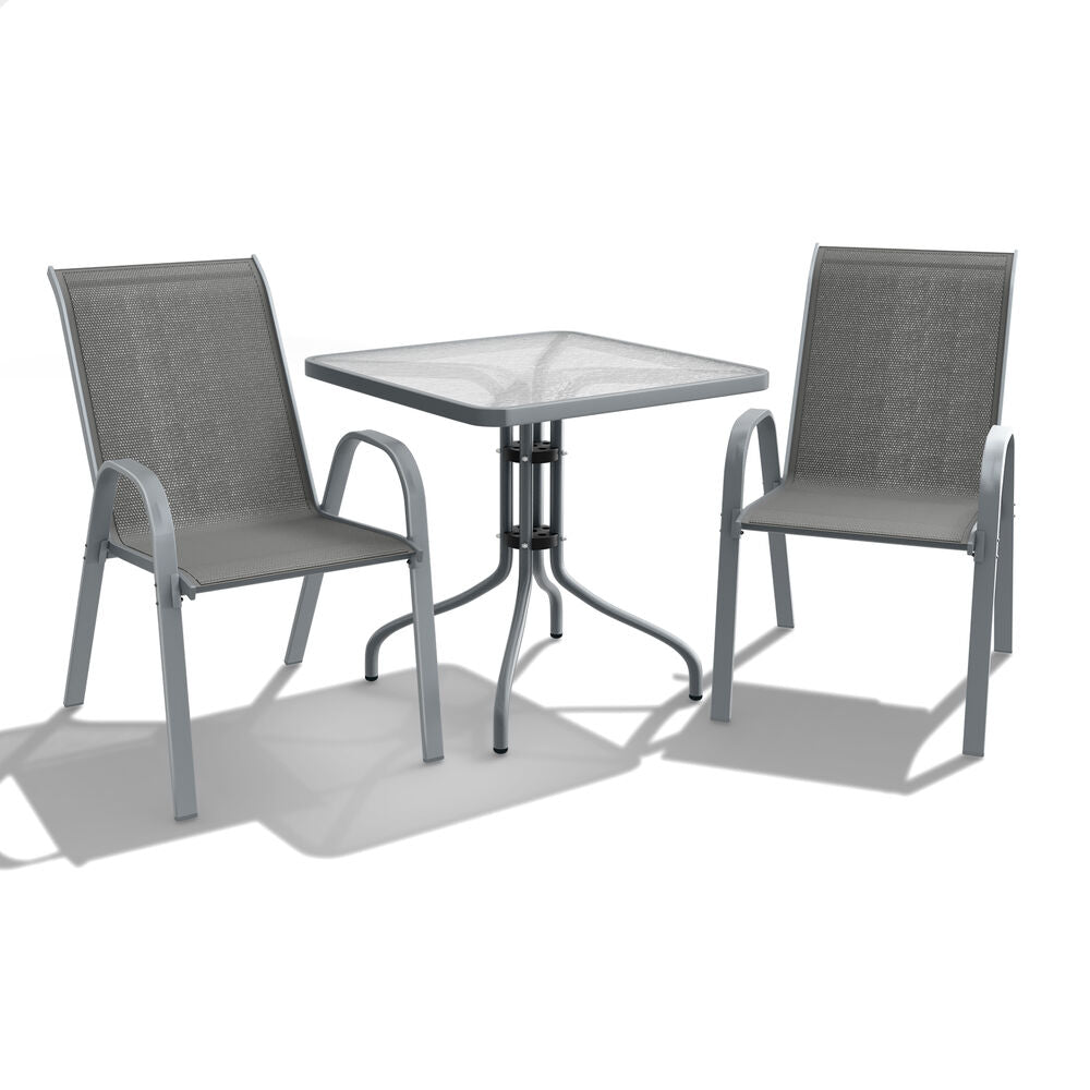 ALFORDSON 3PCS Outdoor Furniture Patio Table and Chairs Set Garden Square Grey