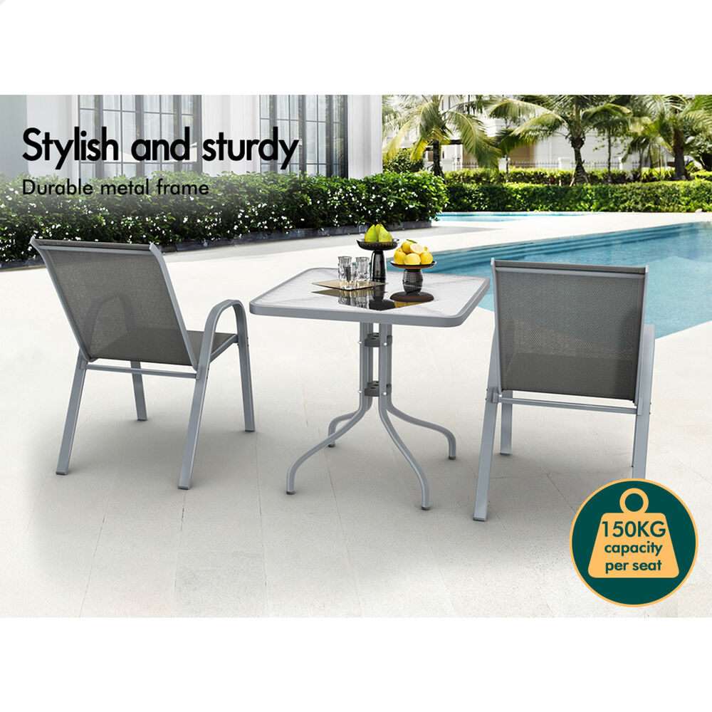 ALFORDSON 3PCS Outdoor Furniture Patio Table and Chairs Set Garden Square Grey