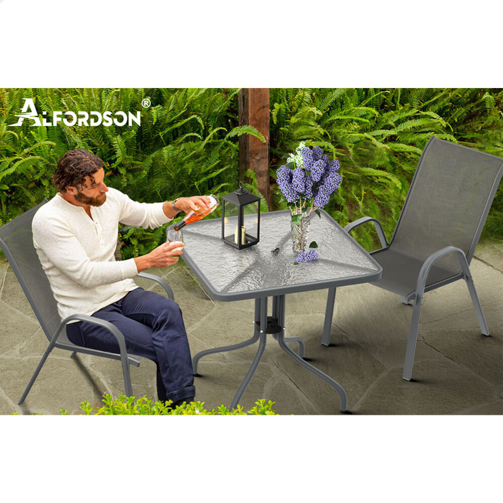 ALFORDSON 3PCS Outdoor Furniture Patio Table and Chairs Set Garden Square Grey