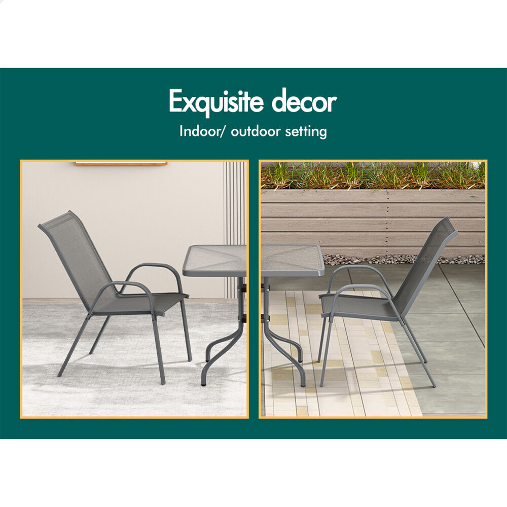 ALFORDSON 3PCS Outdoor Furniture Patio Table and Chairs Set Garden Square Grey