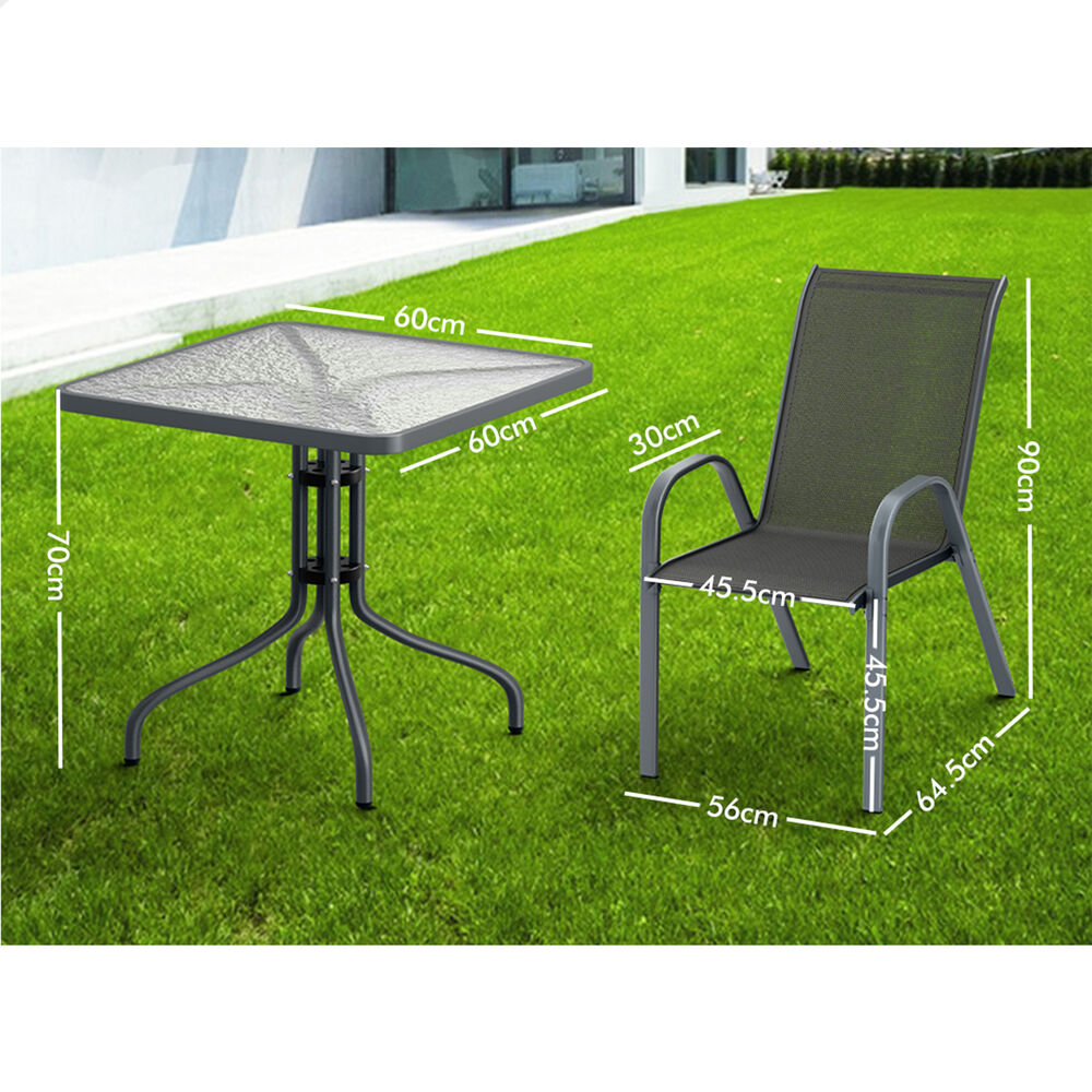 ALFORDSON 3PCS Outdoor Furniture Patio Table and Chairs Set Garden Square Grey