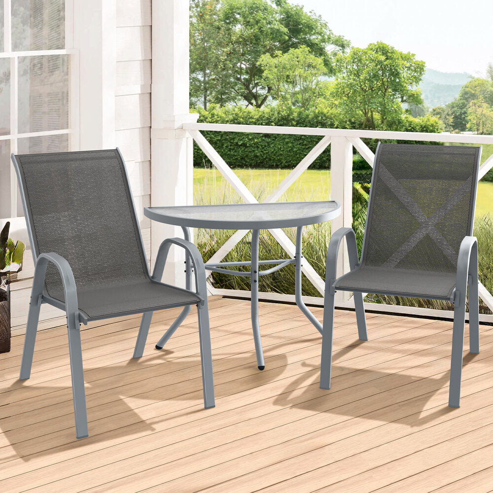 ALFORDSON 3PCS Outdoor Furniture Patio Table and Chairs Garden Bistro Set Grey