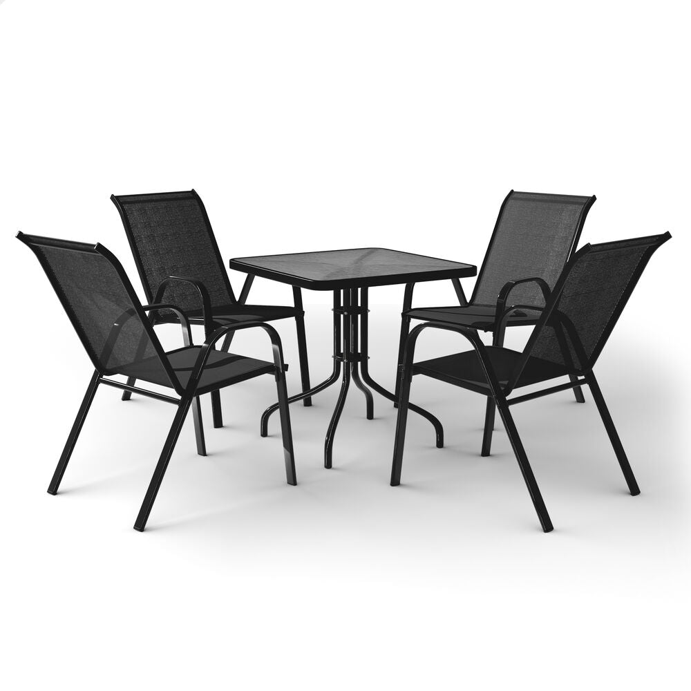 ALFORDSON 5PCS Outdoor Furniture Patio Table and Chairs Set Garden Square Black