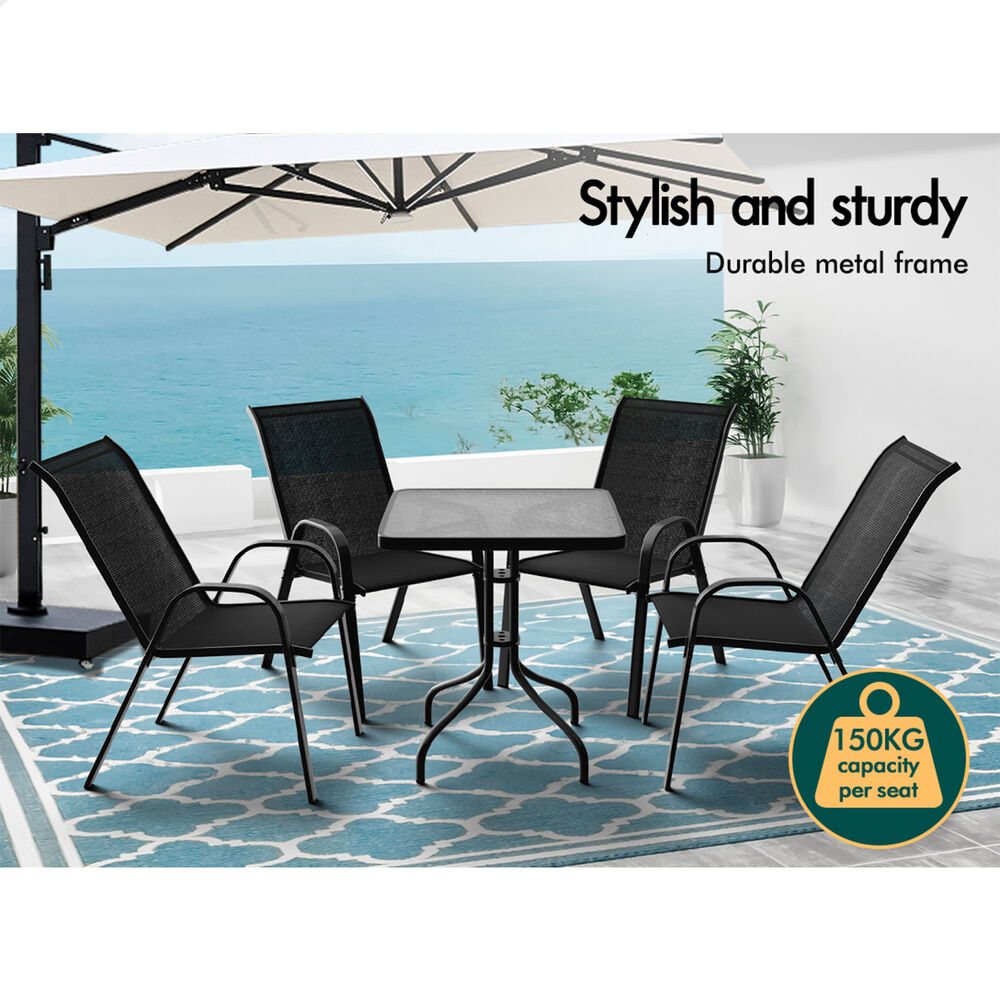 ALFORDSON 5PCS Outdoor Furniture Patio Table and Chairs Set Garden Square Black
