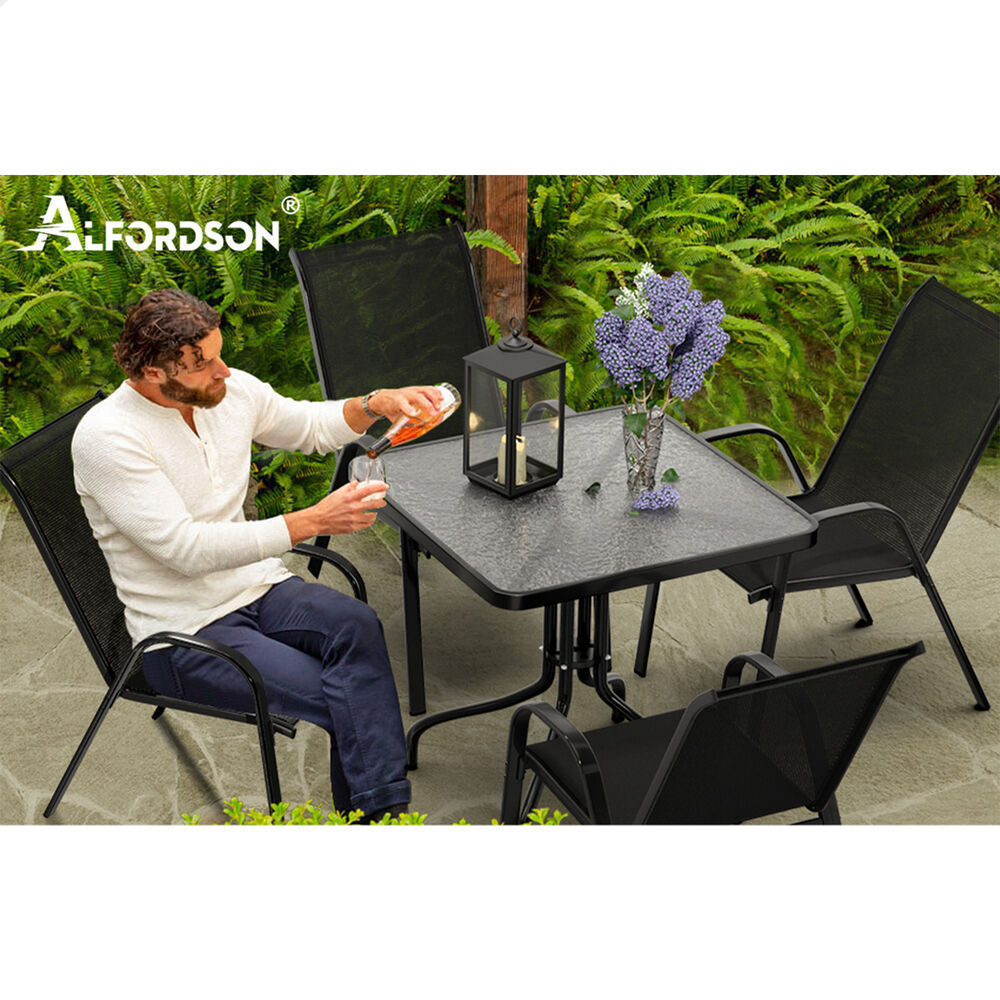 ALFORDSON 5PCS Outdoor Furniture Patio Table and Chairs Set Garden Square Black