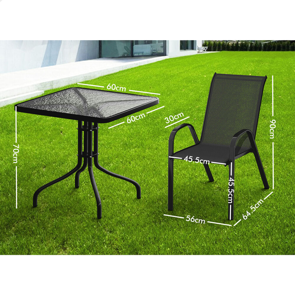 ALFORDSON 5PCS Outdoor Furniture Patio Table and Chairs Set Garden Square Black