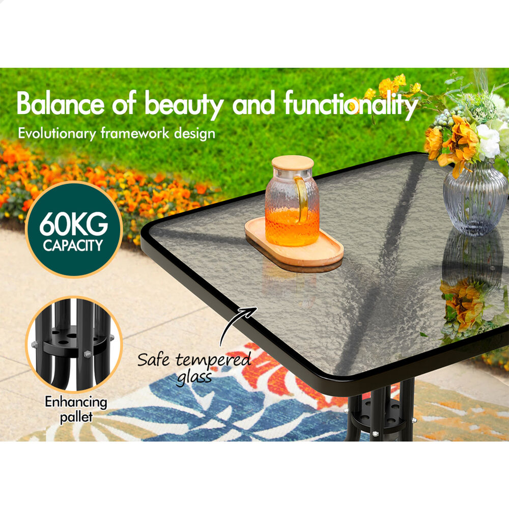 ALFORDSON 5PCS Outdoor Furniture Patio Table and Chairs Set Garden Square Black