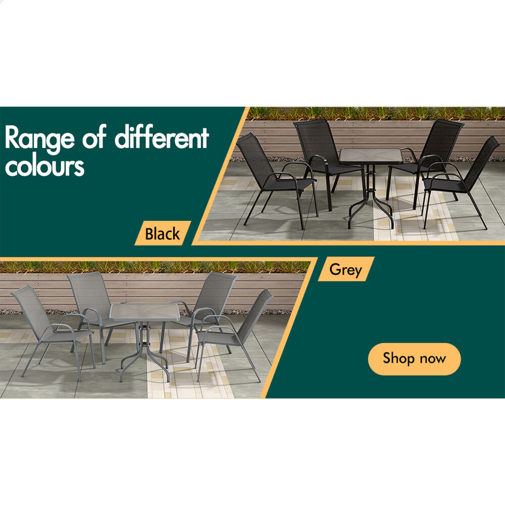 ALFORDSON 5PCS Outdoor Furniture Patio Table and Chairs Set Garden Square Black