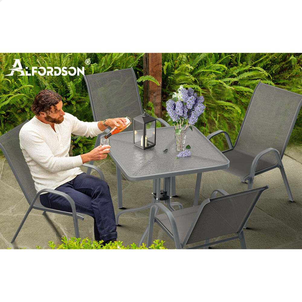 ALFORDSON 5PCS Outdoor Furniture Patio Table and Chairs Set Garden Square Grey