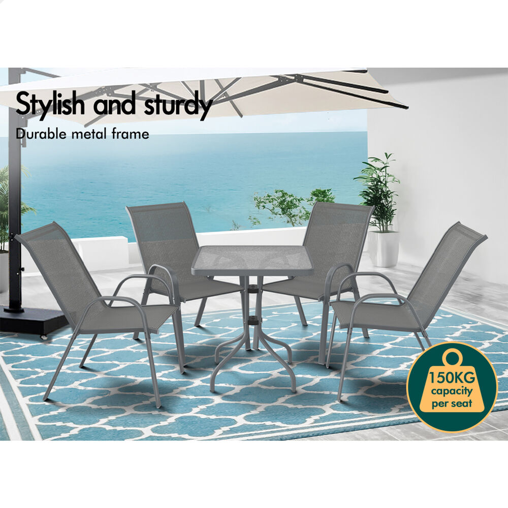 ALFORDSON 5PCS Outdoor Furniture Patio Table and Chairs Set Garden Square Grey