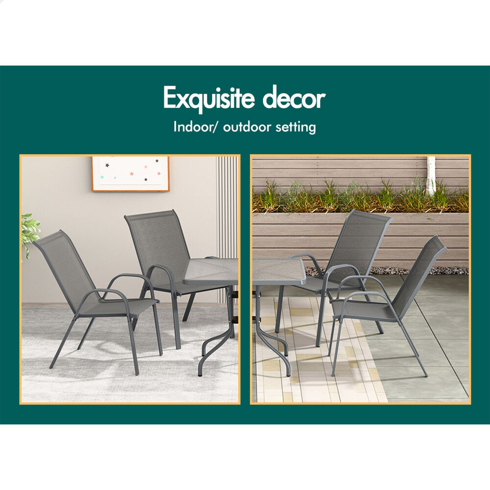 ALFORDSON 5PCS Outdoor Furniture Patio Table and Chairs Set Garden Square Grey