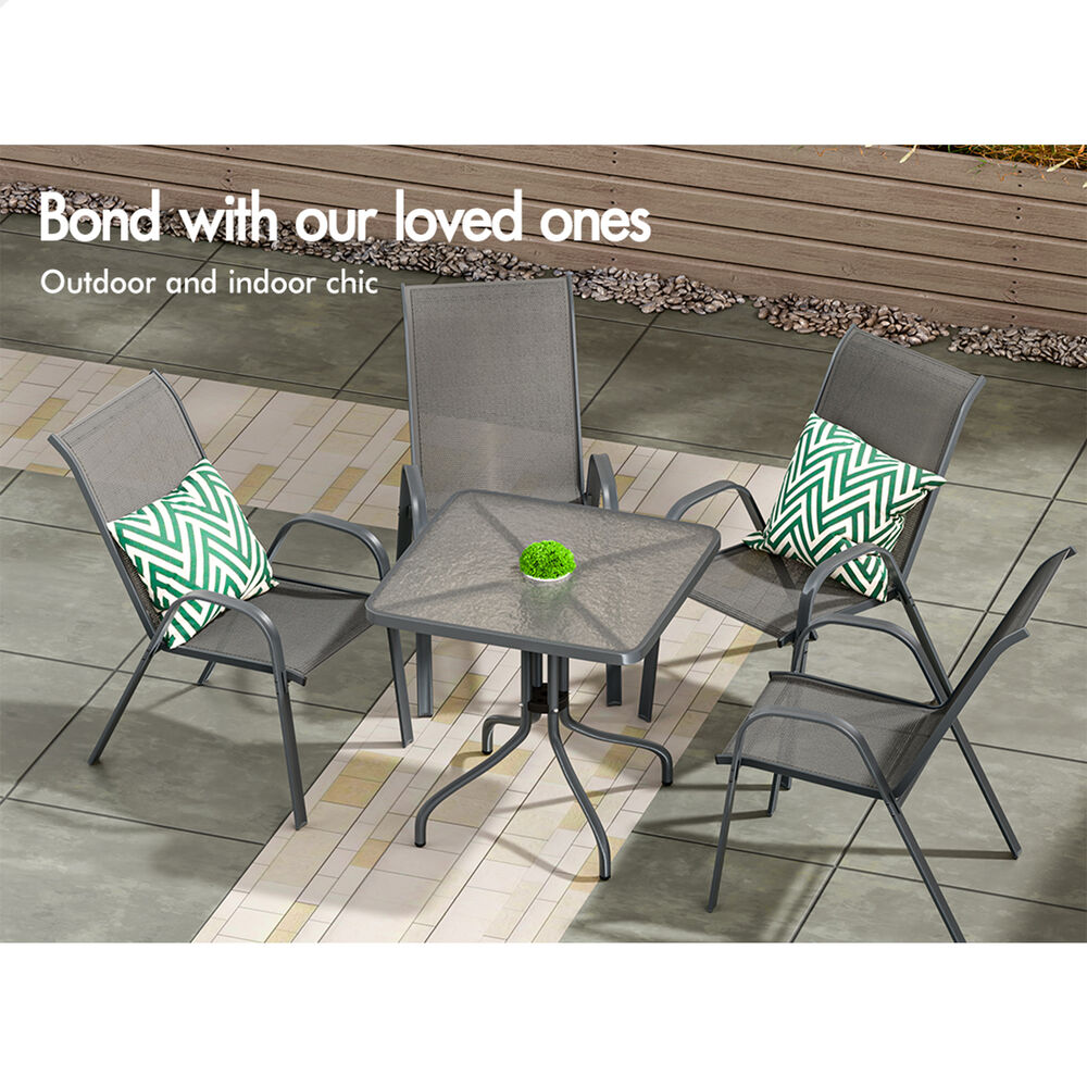 ALFORDSON 5PCS Outdoor Furniture Patio Table and Chairs Set Garden Square Grey