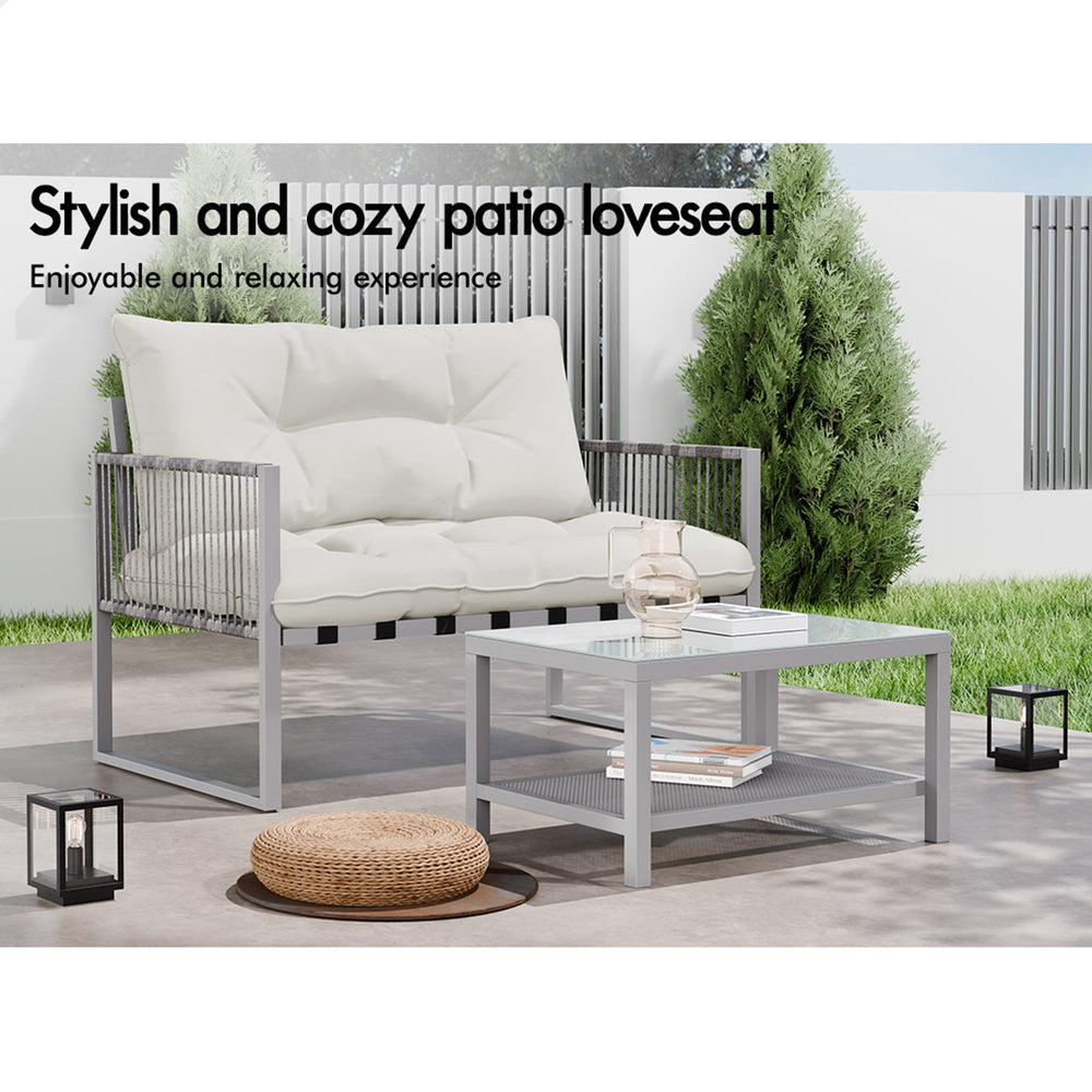 ALFORDSON 2PCS Outdoor Lounge Sofa Set Wicker Furniture Table and Chairs Garden Beige