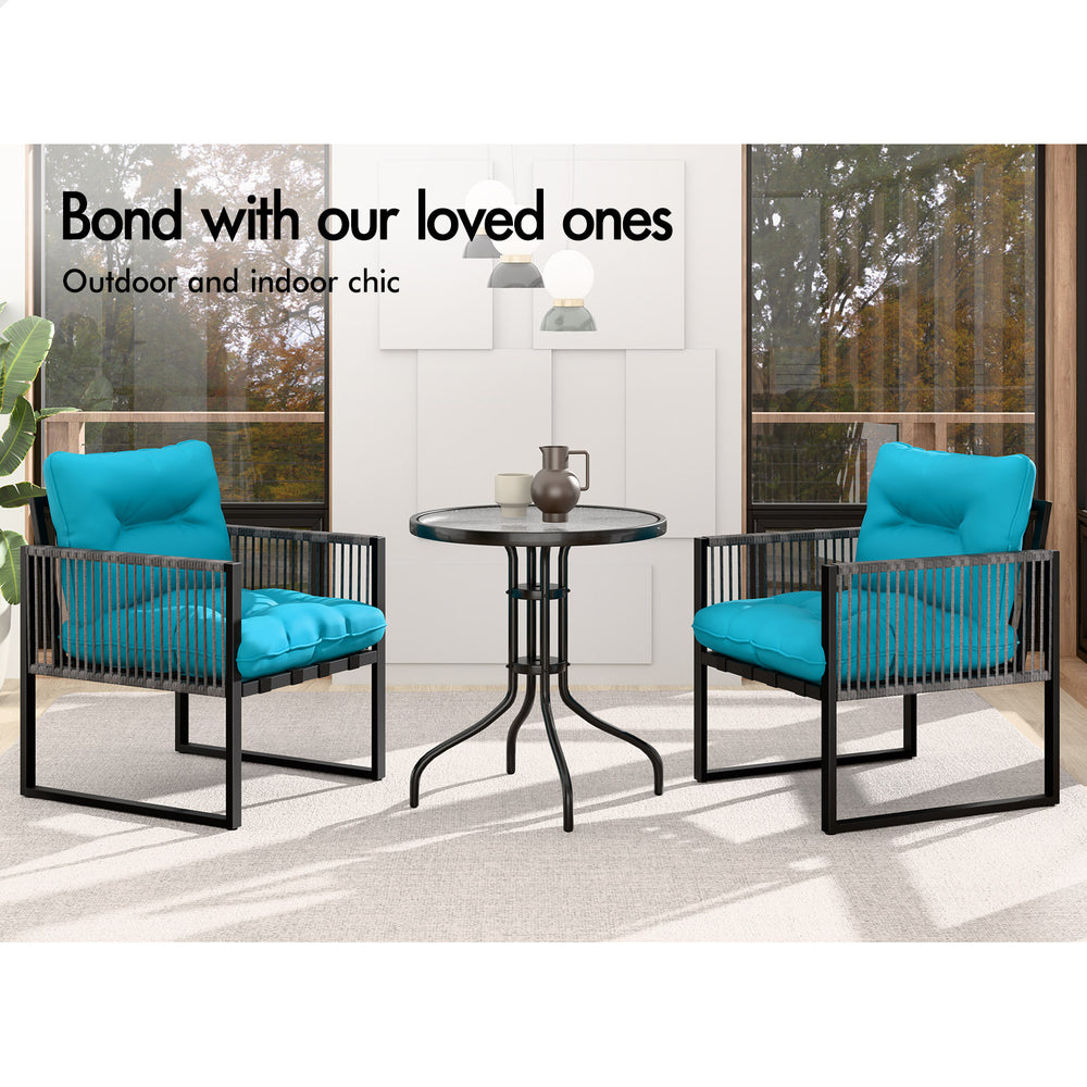 ALFORDSON Outdoor Patio Furniture Set Side Table Lounge Chairs Glass Armchair