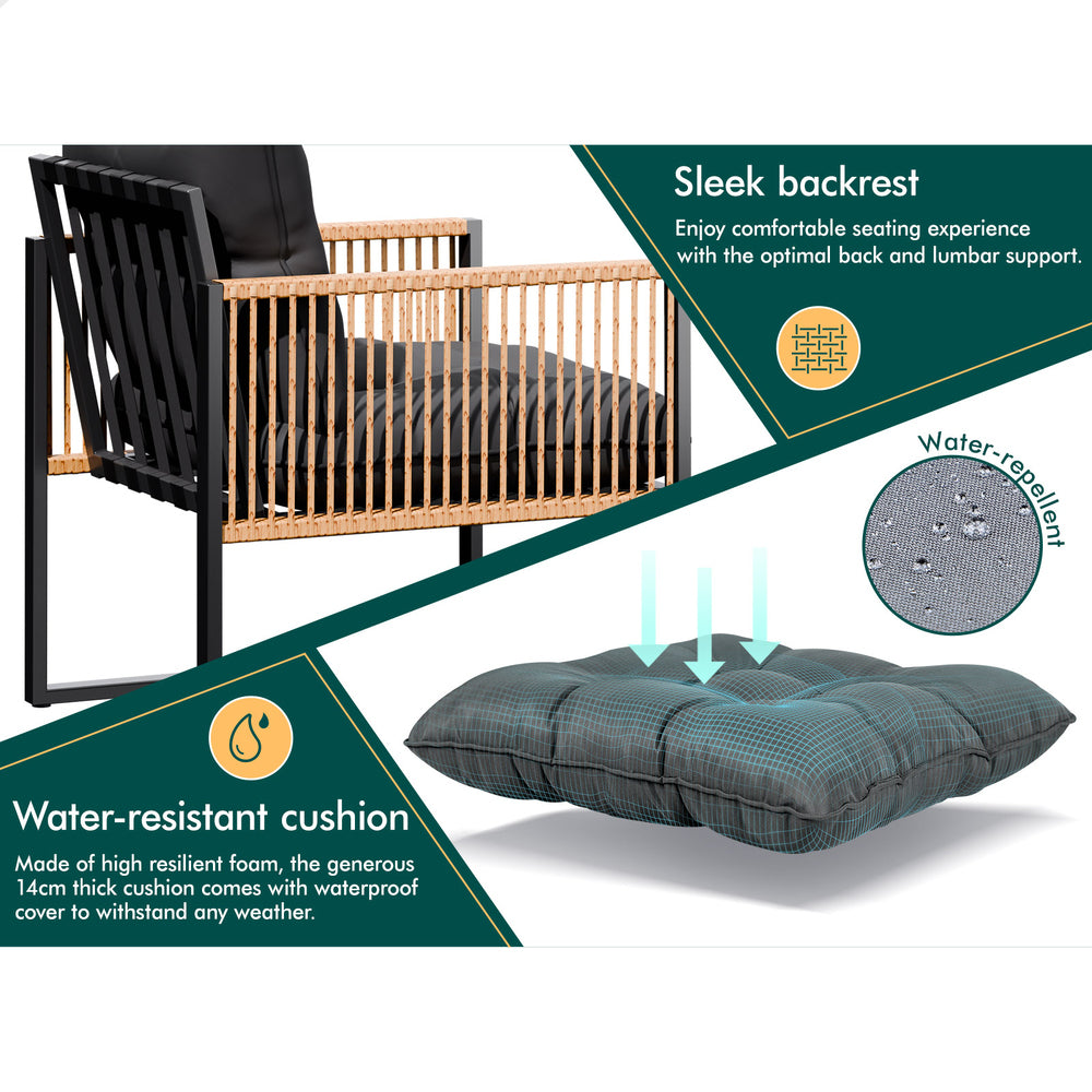 ALFORDSON Outdoor Furniture Set Patio Side Table Lounge Chair Glass Wicker Black