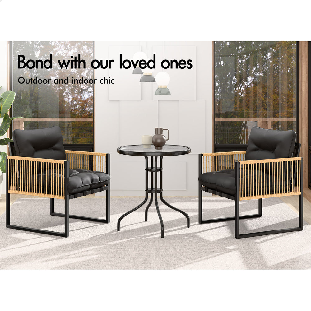 ALFORDSON Outdoor Furniture Set Patio Side Table Lounge Chair Glass Wicker Black