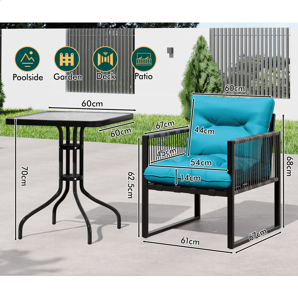 ALFORDSON Outdoor Patio Furniture Set Side Table Lounge Chairs Glass Square