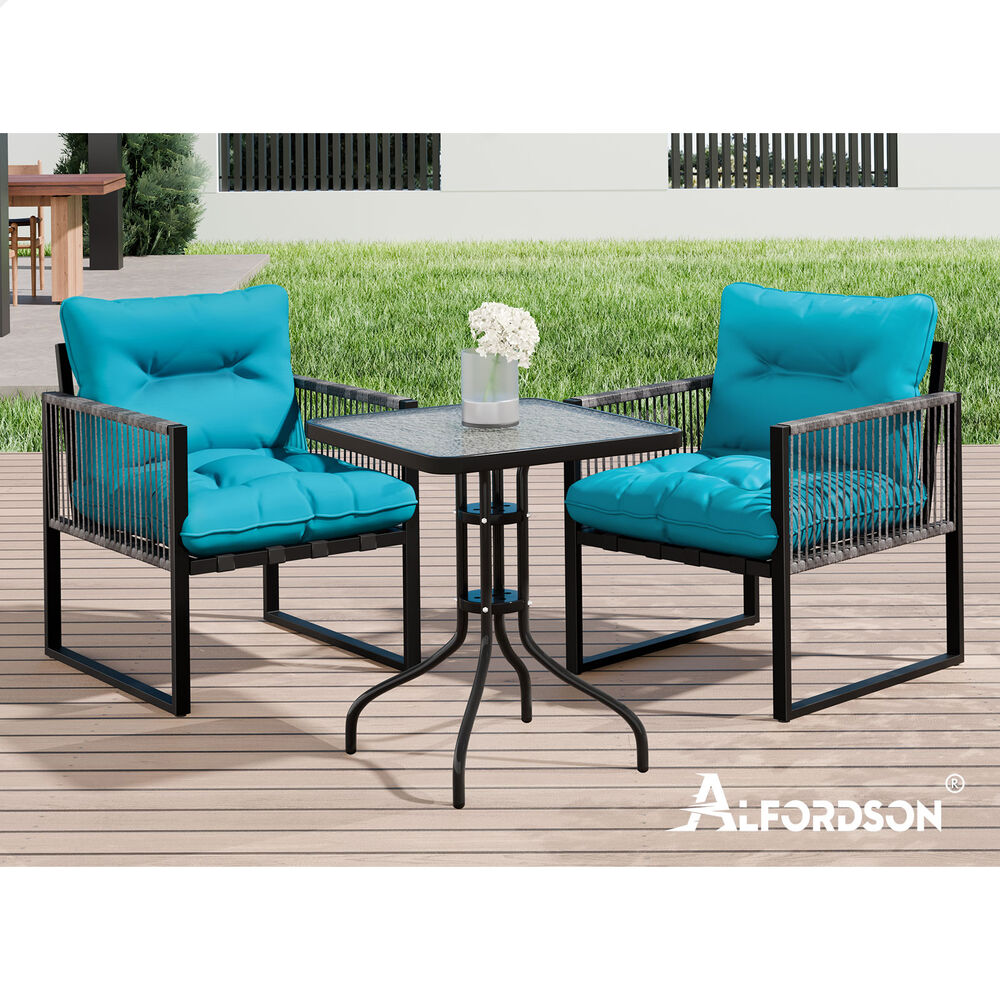ALFORDSON Outdoor Patio Furniture Set Side Table Lounge Chairs Glass Square