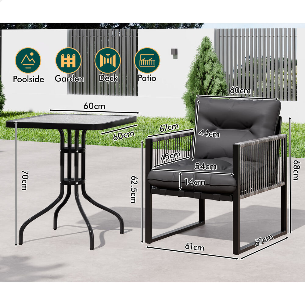 ALFORDSON Outdoor Furniture Patio Set Glass Side Table Lounge Chairs Square