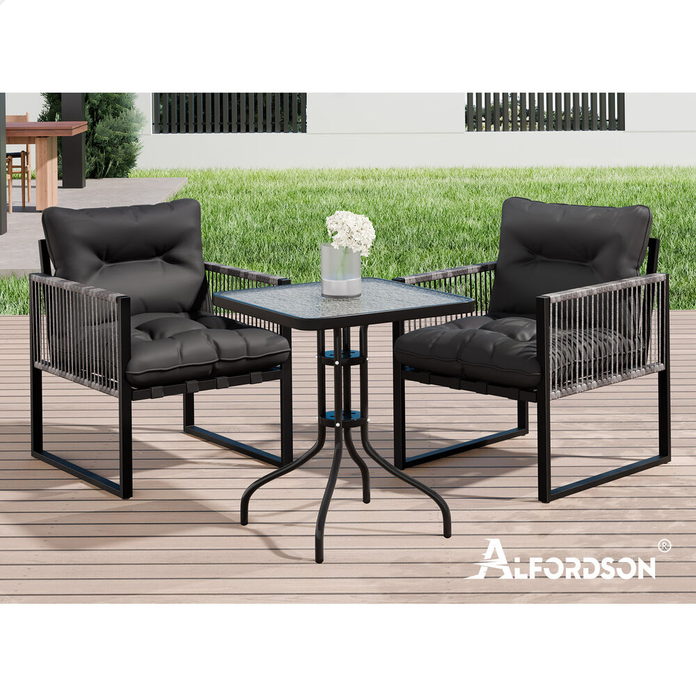 ALFORDSON Outdoor Furniture Patio Set Glass Side Table Lounge Chairs Square