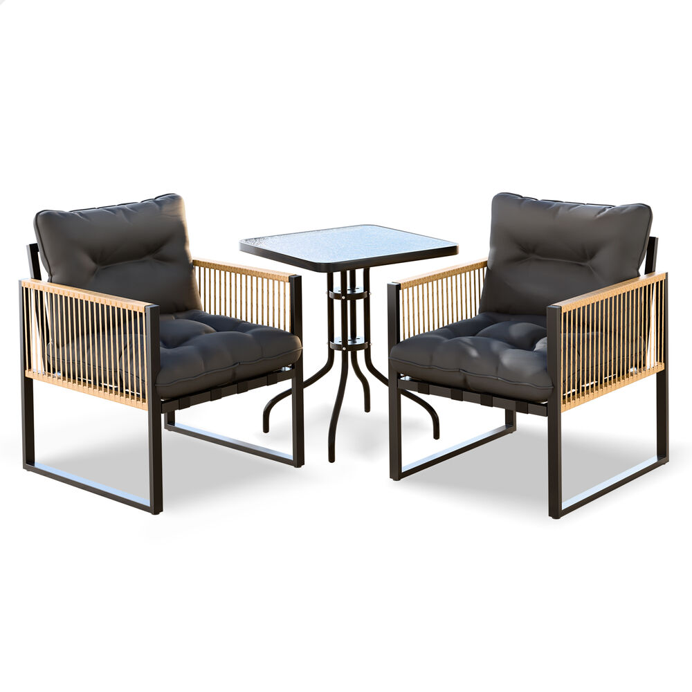 ALFORDSON Outdoor Furniture Set Patio Side Table Lounge Chair Glass Square Black
