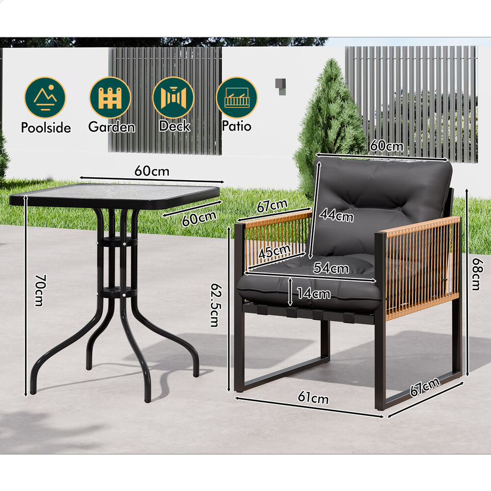 ALFORDSON Outdoor Furniture Set Patio Side Table Lounge Chair Glass Square Black