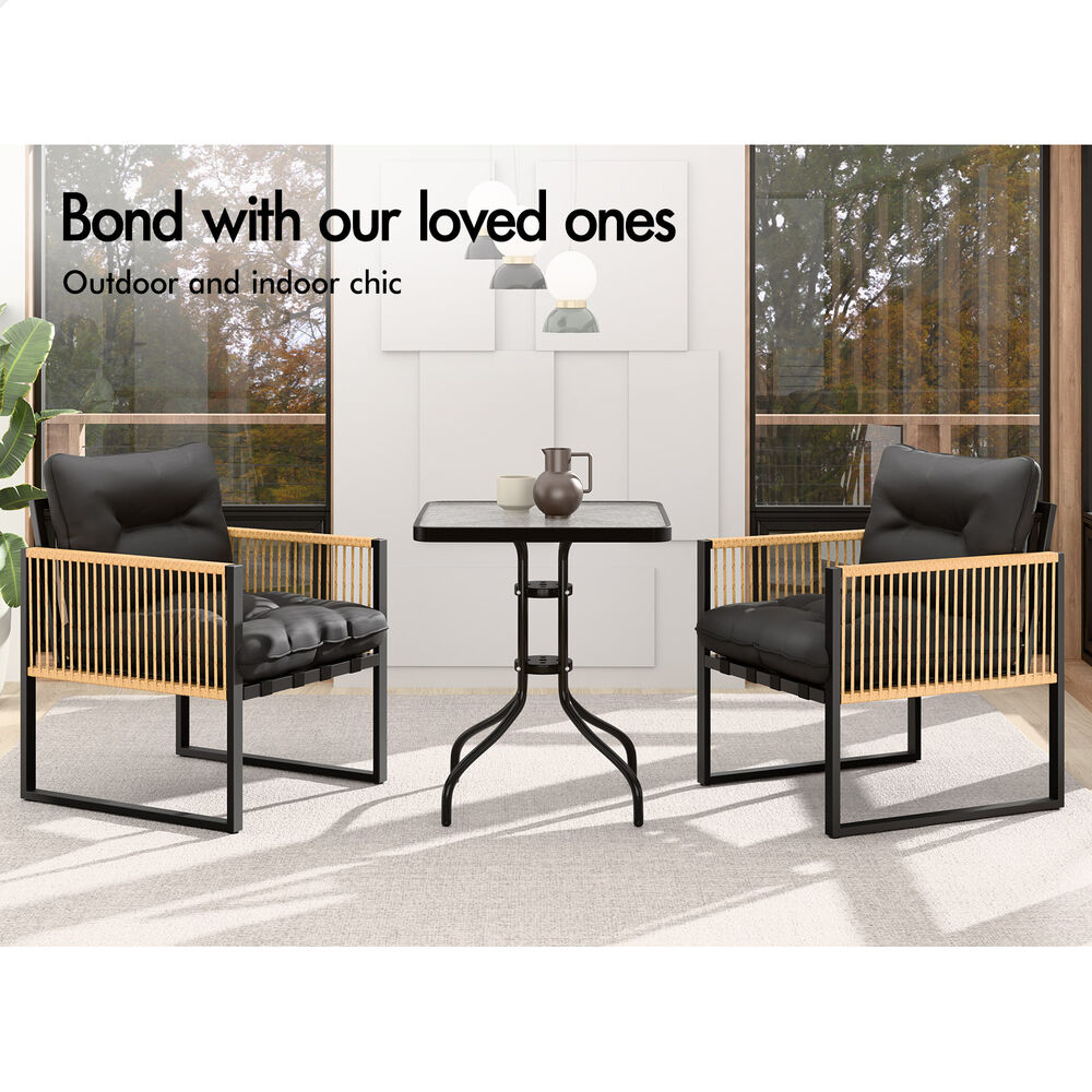 ALFORDSON Outdoor Furniture Set Patio Side Table Lounge Chair Glass Square Black
