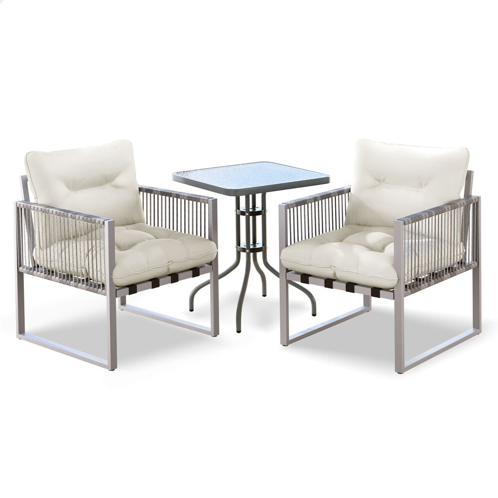 ALFORDSON Outdoor Patio Furniture Side Table Lounge Chairs Rattan Chair Beige
