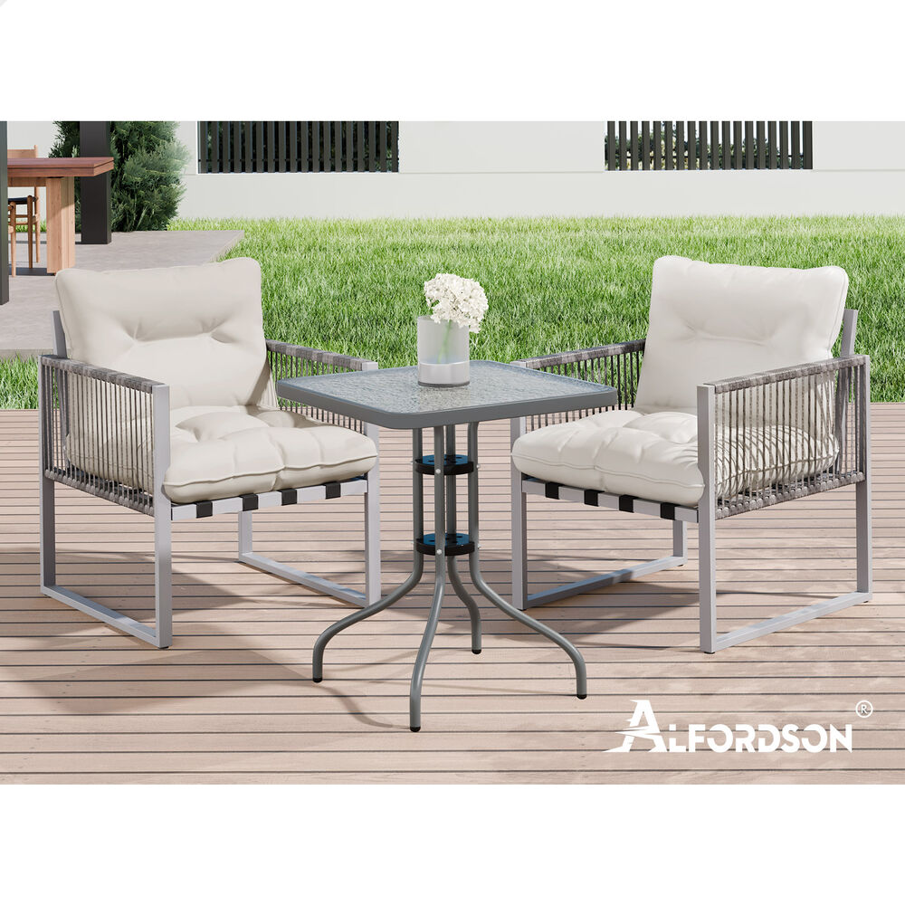 ALFORDSON Outdoor Patio Furniture Side Table Lounge Chairs Rattan Chair Beige