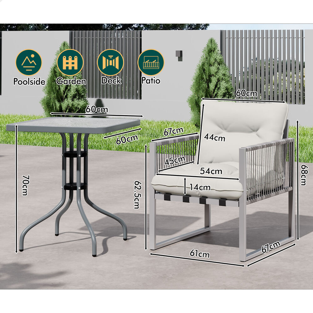 ALFORDSON Outdoor Patio Furniture Side Table Lounge Chairs Rattan Chair Beige