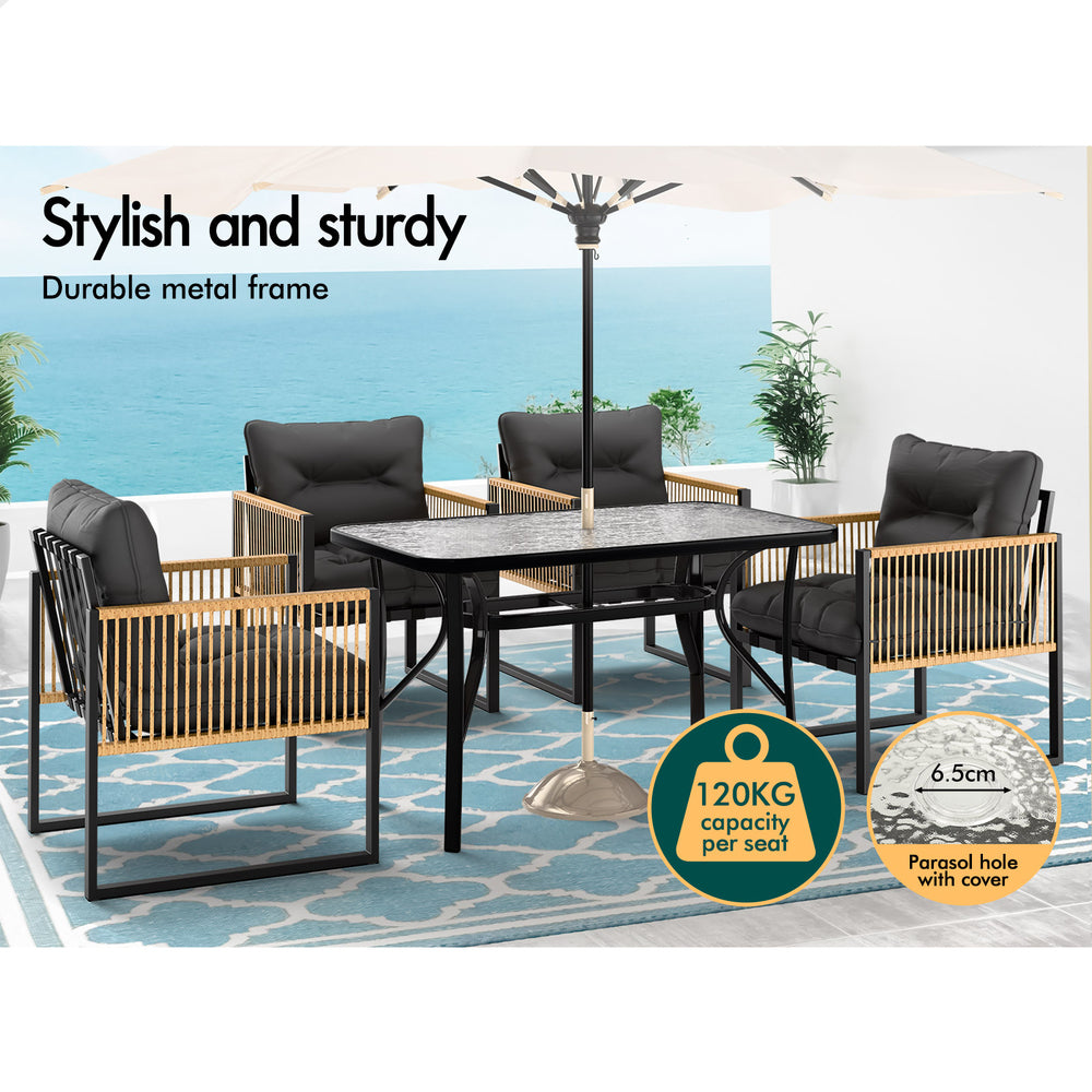 ALFORDSON Outdoor Dining Set Garden Table Lounge Chairs Patio Furniture Black