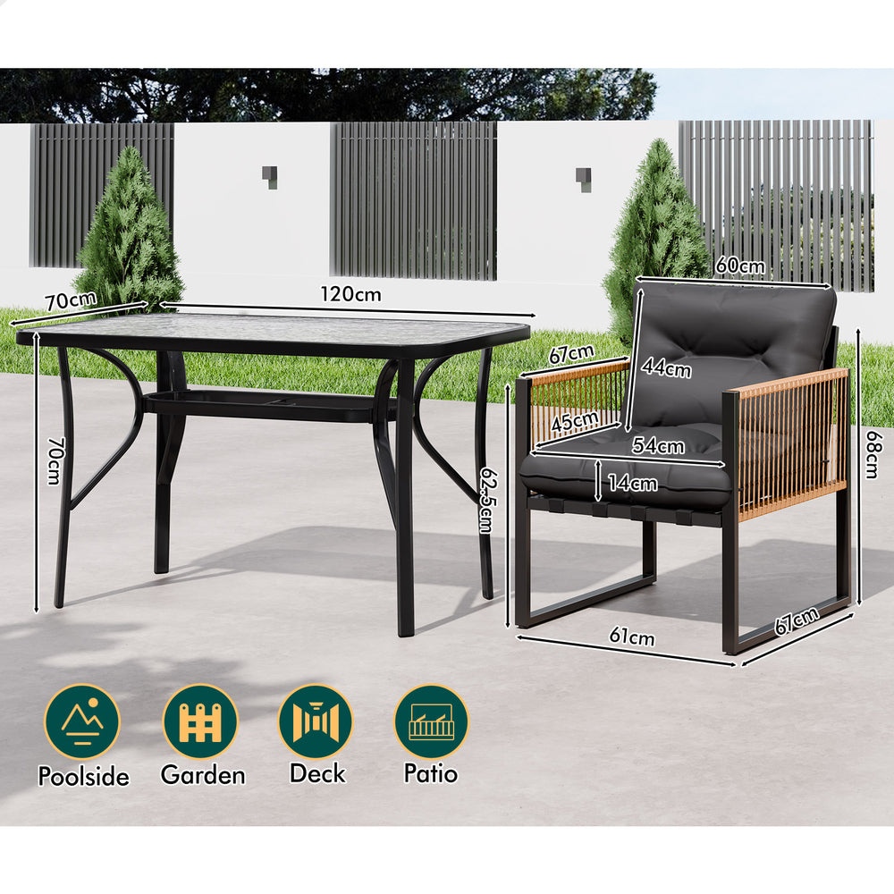 ALFORDSON Outdoor Dining Set Garden Table Lounge Chairs Patio Furniture Black
