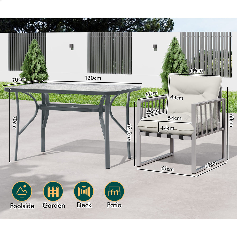 ALFORDSON Outdoor Furniture Dining Set Patio Glass Table Lounge Chairs Garden