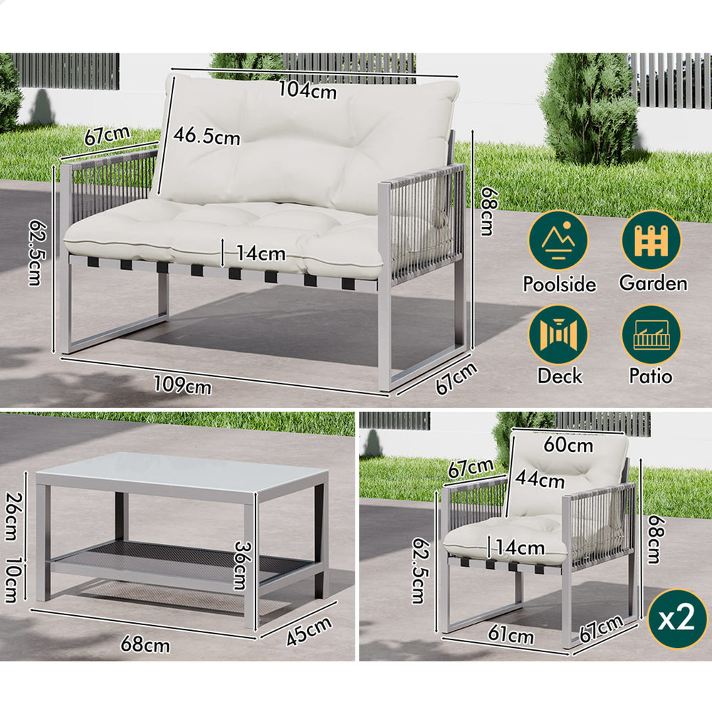 ALFORDSON 4PCS Outdoor Furniture Lounge Sofa Set Wicker Furniture Table and Chairs Garden Beige