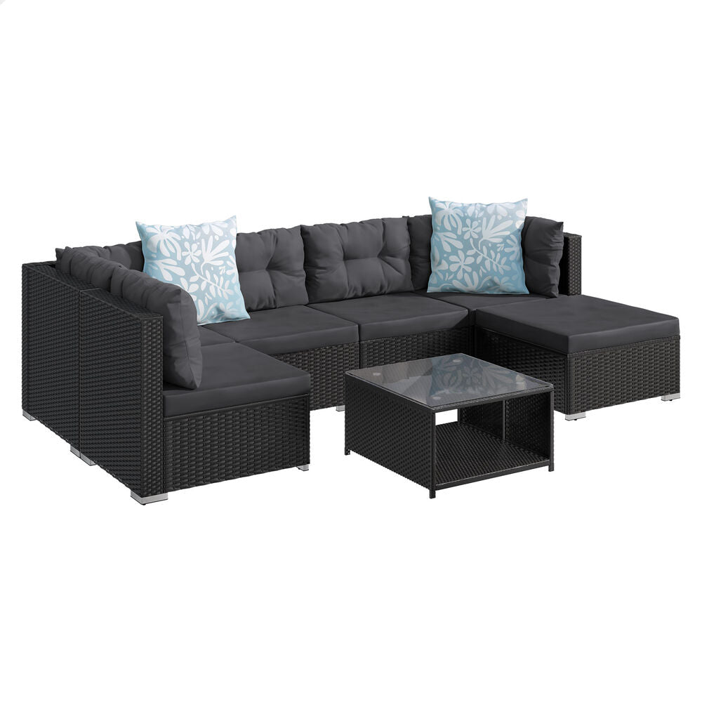 ALFORDSON 6 Seater Outdoor Lounge Setting 7PCS Sofa Set Furniture Patio Black