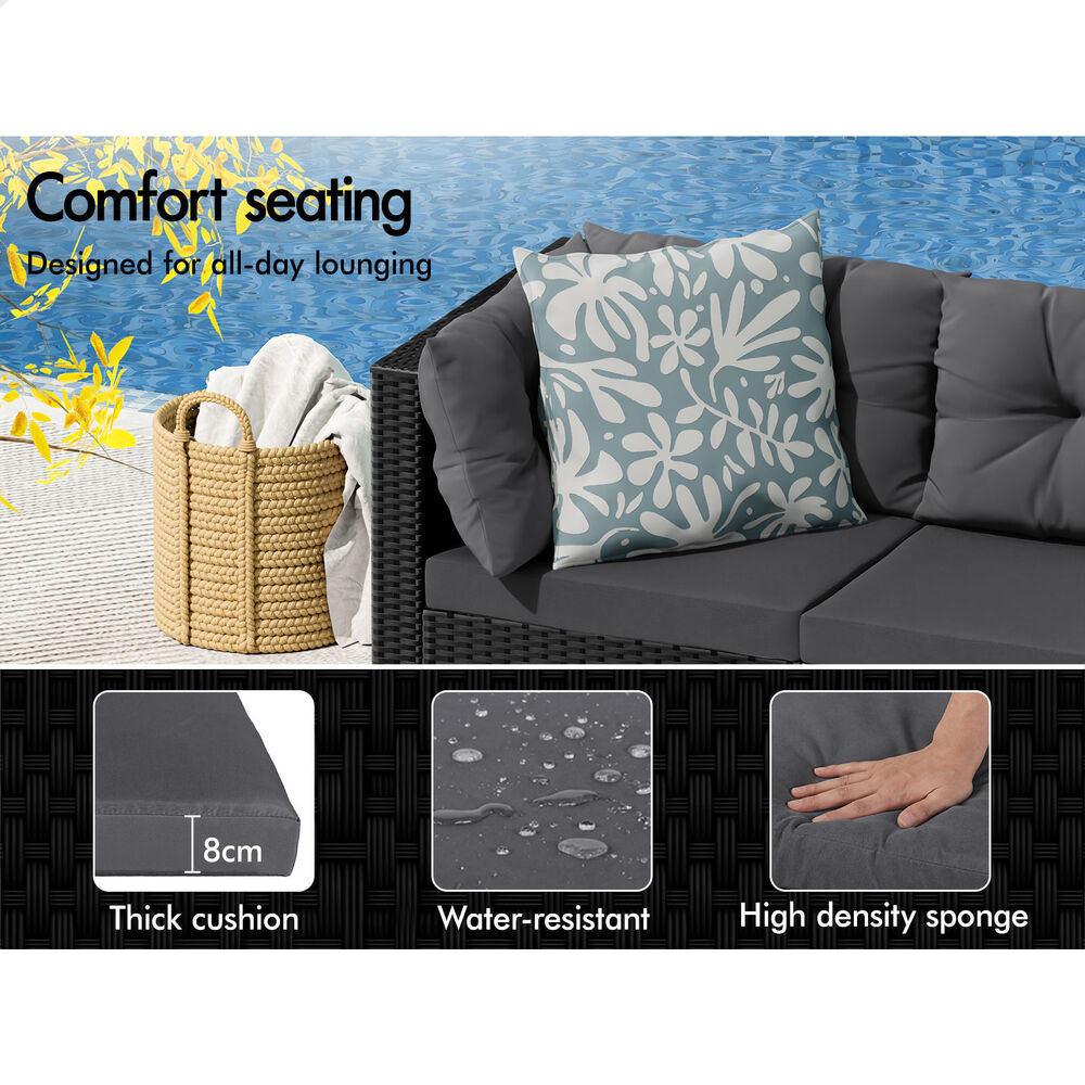 ALFORDSON 6 Seater Outdoor Lounge Setting 7PCS Sofa Set Furniture Patio Black