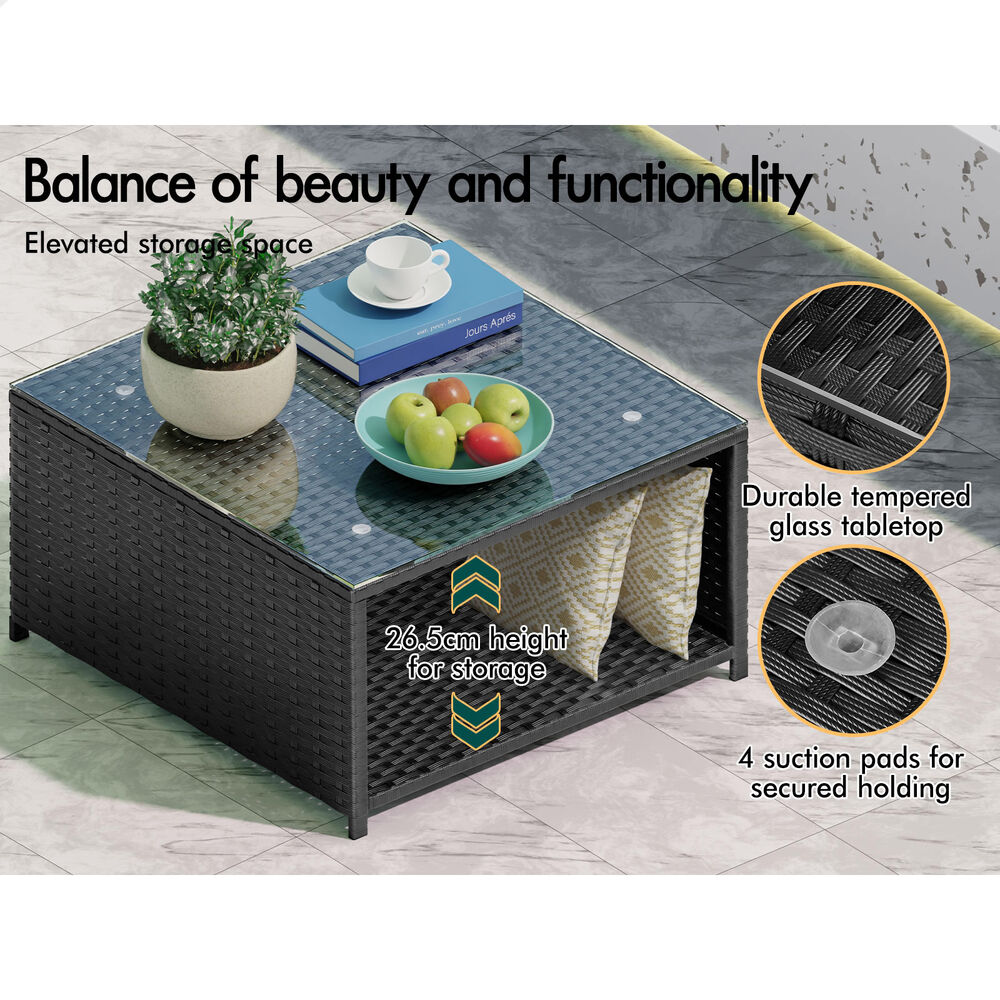 ALFORDSON 6 Seater Outdoor Lounge Setting 7PCS Sofa Set Furniture Patio Black