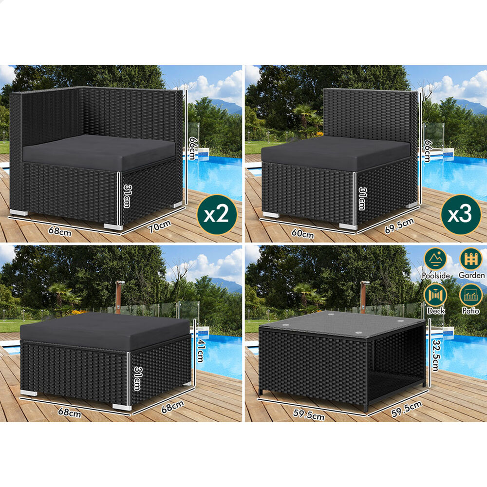 ALFORDSON 6 Seater Outdoor Lounge Setting 7PCS Sofa Set Furniture Patio Black