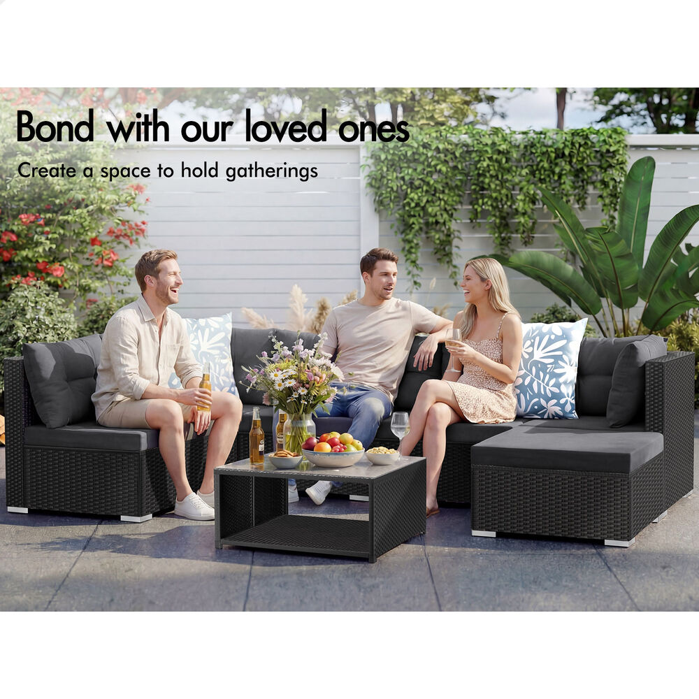 ALFORDSON 6 Seater Outdoor Lounge Setting 7PCS Sofa Set Furniture Patio Black