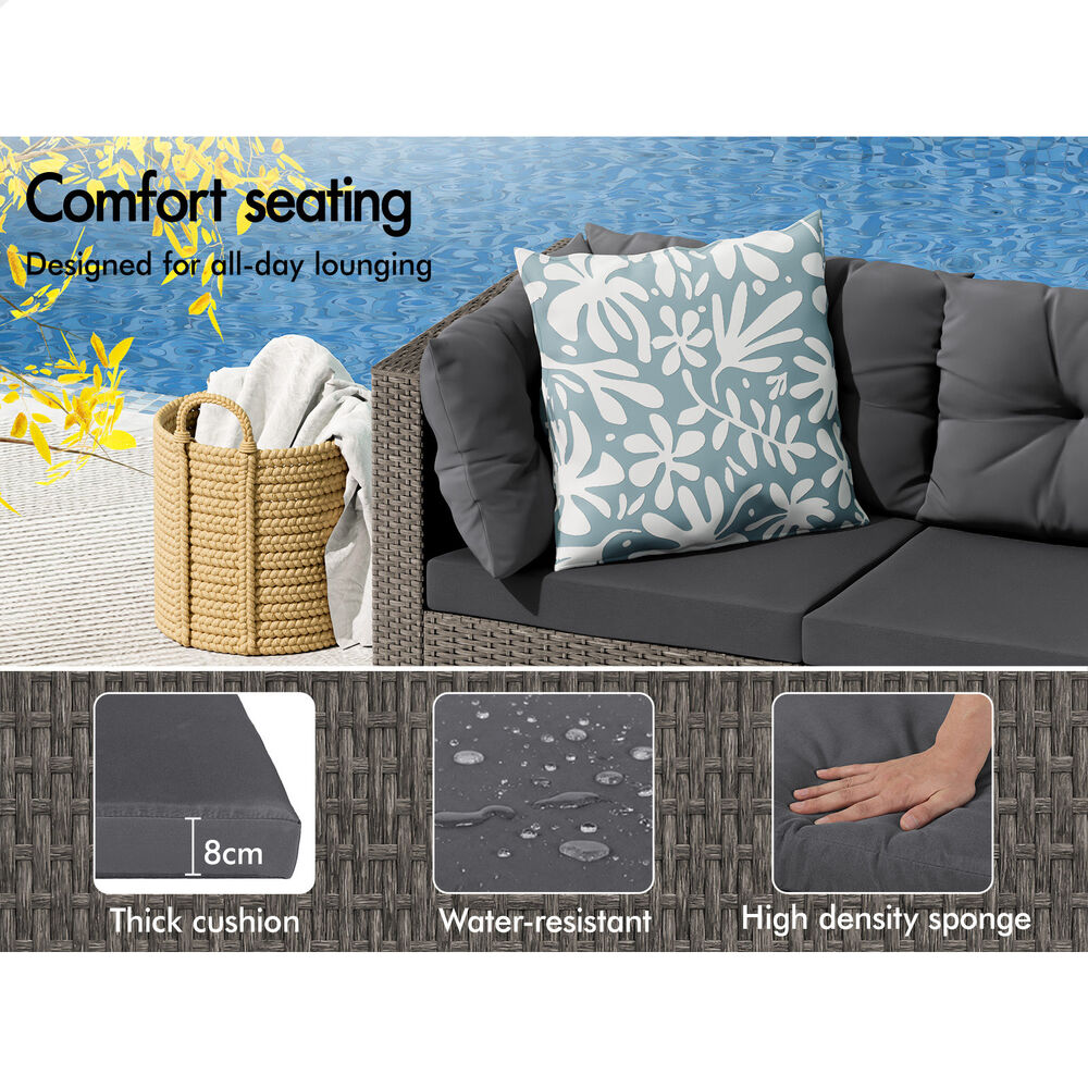 ALFORDSON 6 Seater Outdoor Lounge Setting 7PCS Sofa Set Furniture Dark Grey