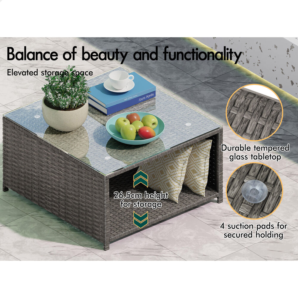 ALFORDSON 6 Seater Outdoor Lounge Setting 7PCS Sofa Set Furniture Dark Grey