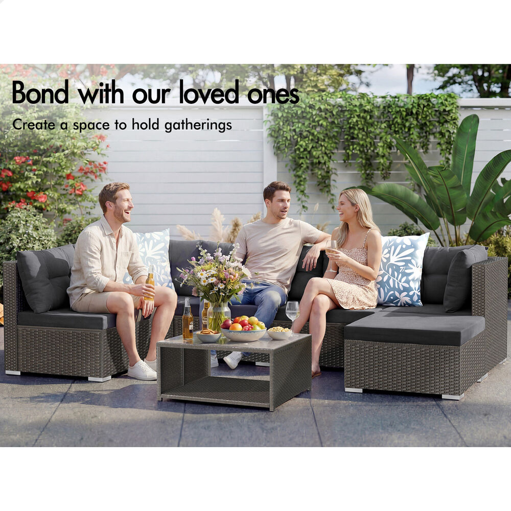 ALFORDSON 6 Seater Outdoor Lounge Setting 7PCS Sofa Set Furniture Dark Grey