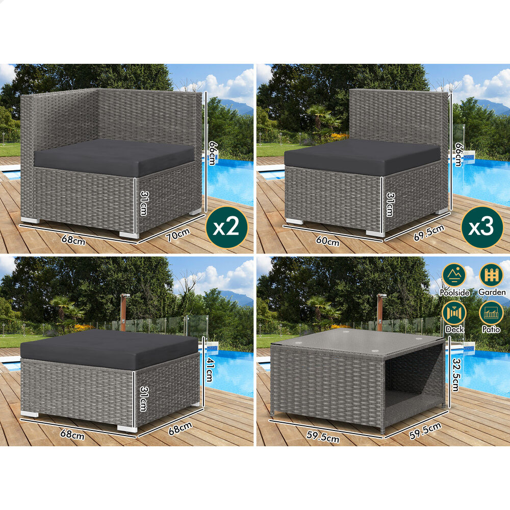 ALFORDSON 6 Seater Outdoor Lounge Setting 7PCS Sofa Set Furniture Dark Grey