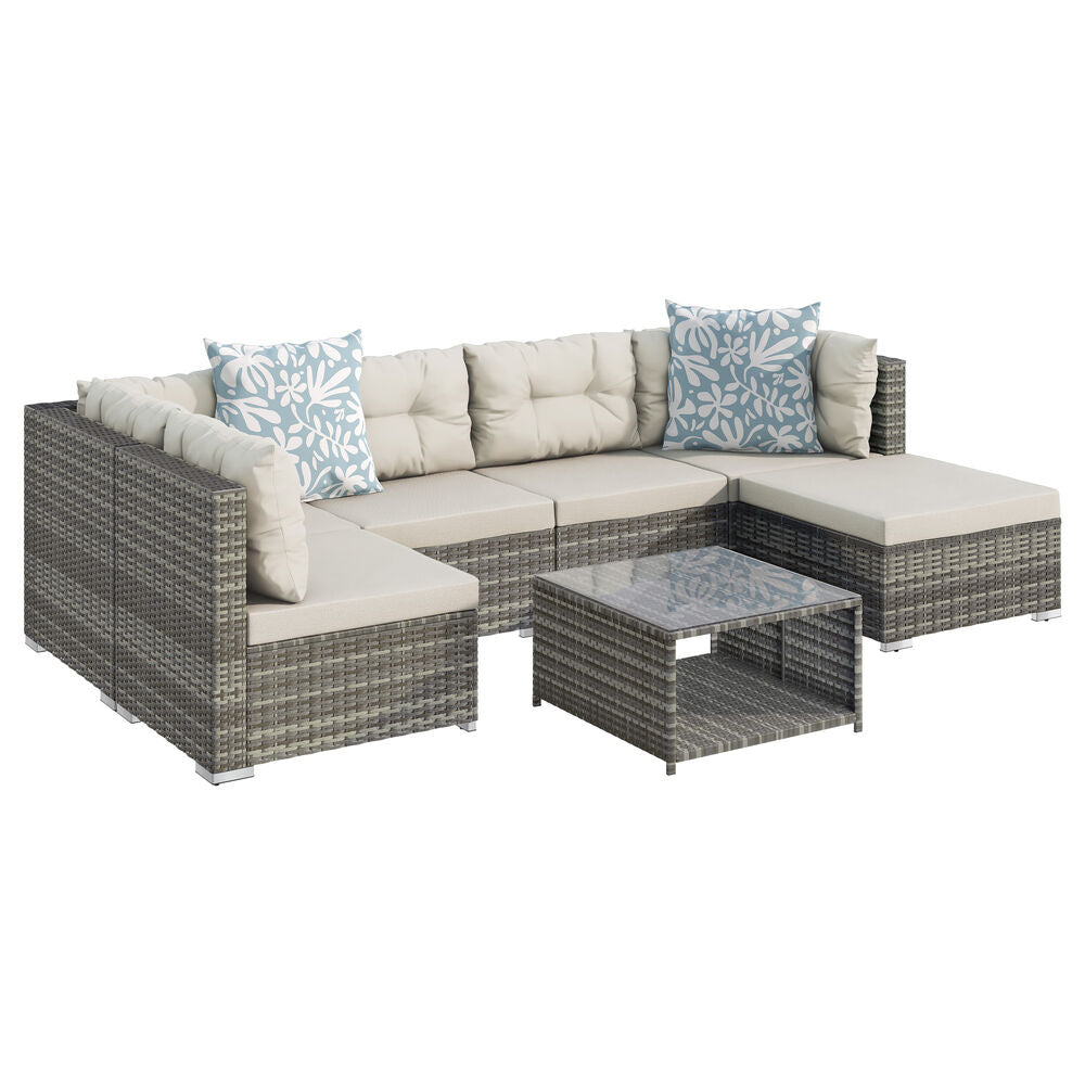 ALFORDSON 6 Seater Outdoor Lounge Setting 7PCS Sofa Set Furniture Light Grey