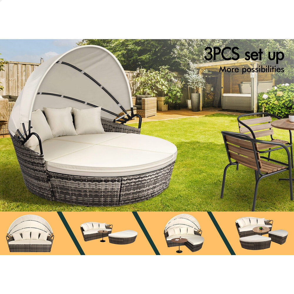 ALFORDSON Outdoor Sun Lounge Round Day Bed Wicker Furniture Beige