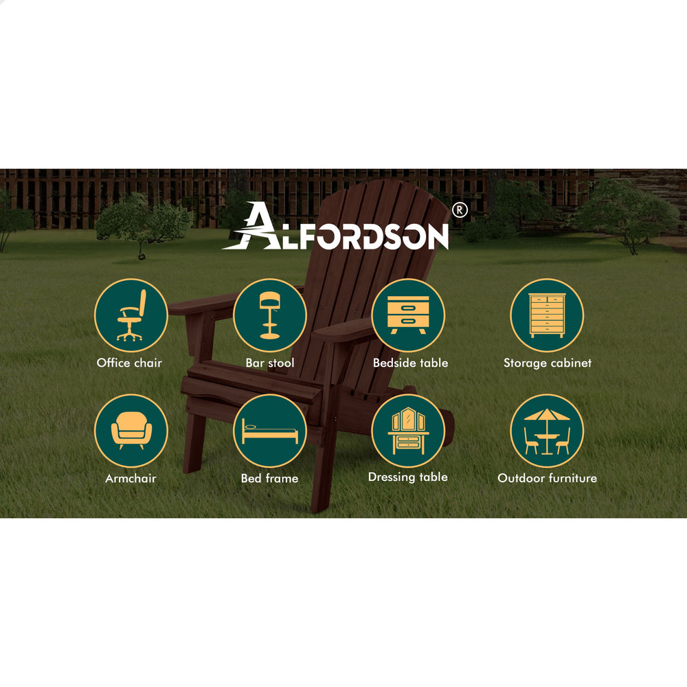 ALFORDSON 2x Outdoor Chairs Wooden Adirondack Patio Furniture Beach Garden Brown