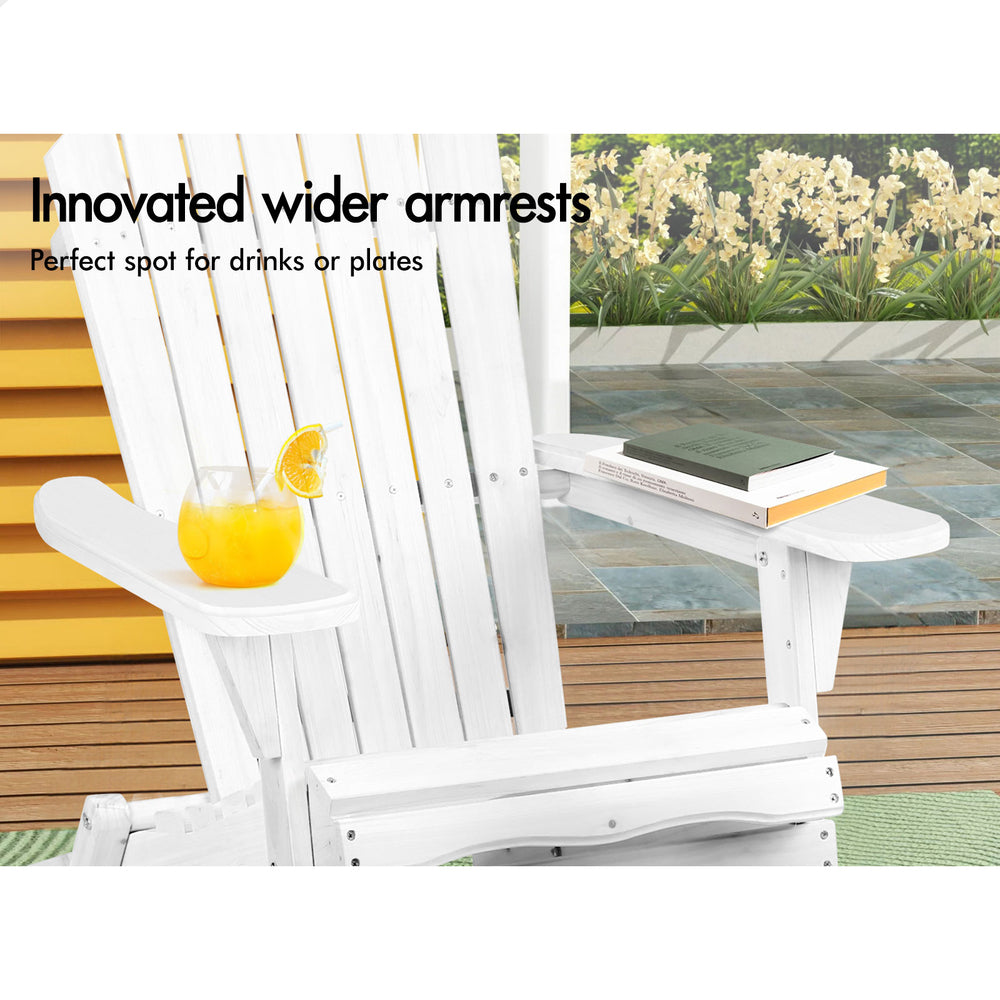 ALFORDSON 2x Outdoor Chairs Wooden Adirondack Patio Furniture Beach Garden White