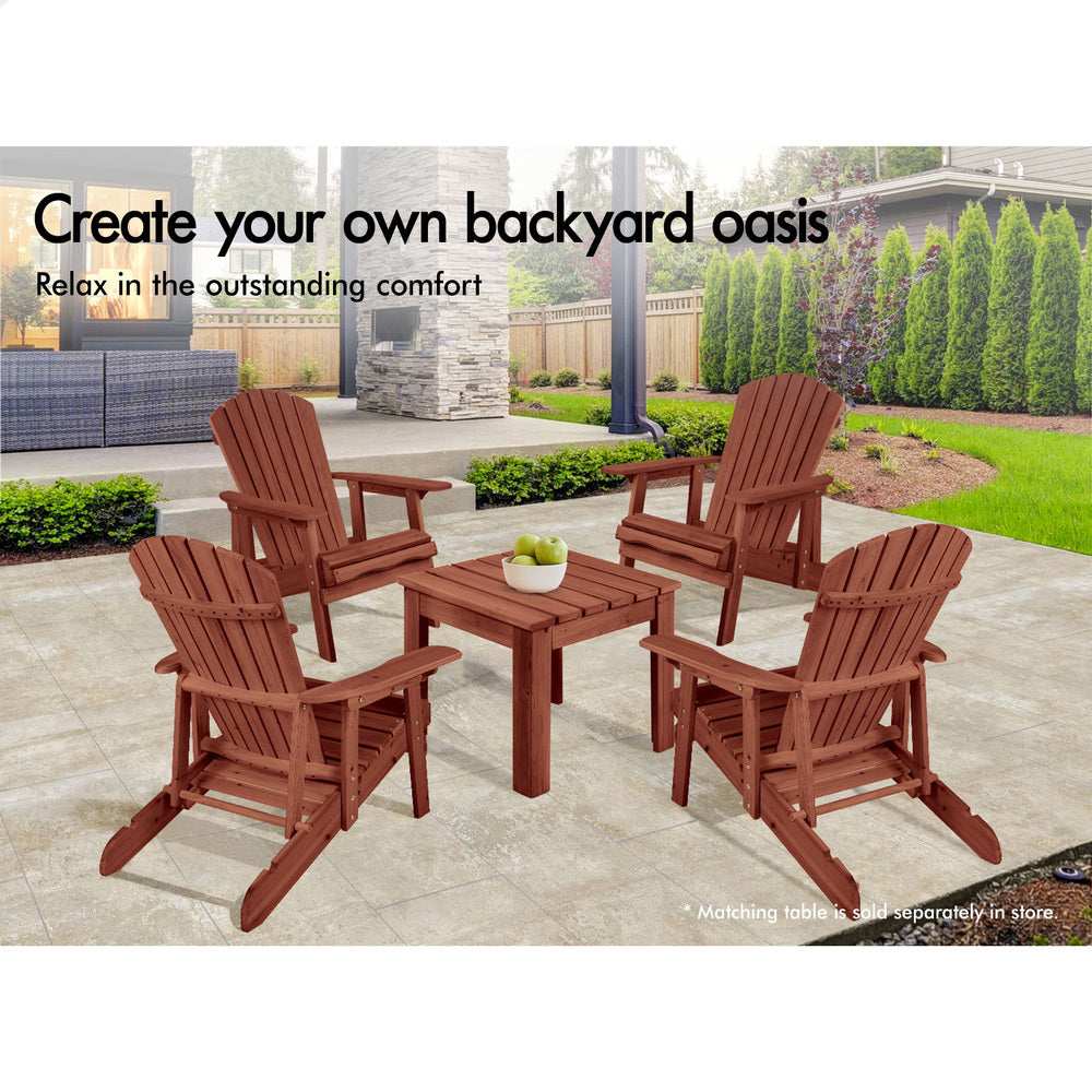 ALFORDSON 2x Outdoor Chairs Wooden Adirondack w/ Ottoman Patio Beach Garden Brown