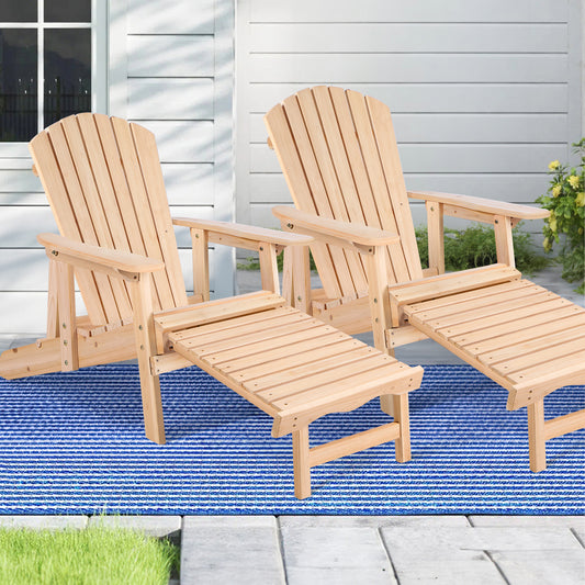 ALFORDSON 2x Outdoor Chairs Wooden Adirondack w/ Ottoman Patio Beach Garden Wood